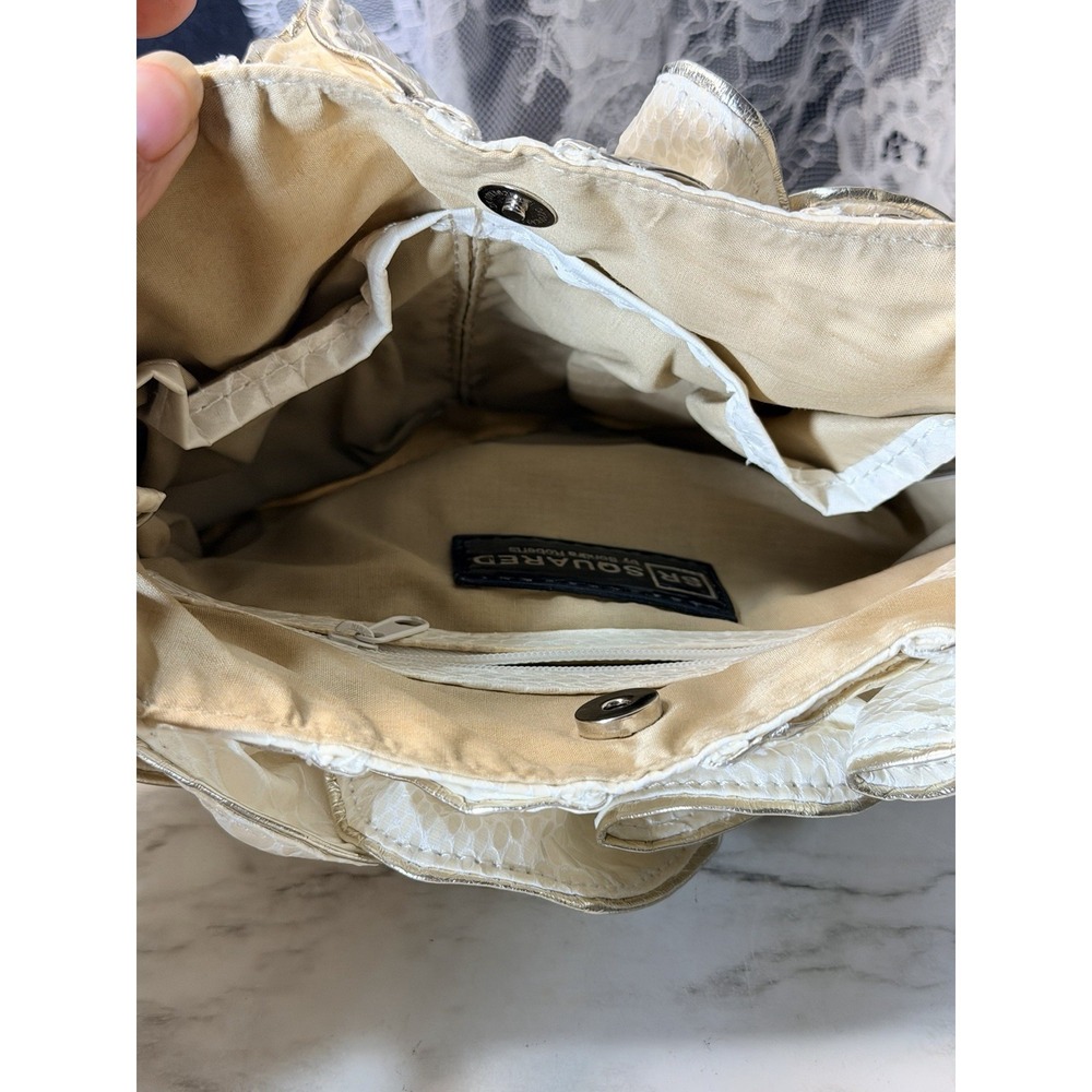 SR SQUARED BY SONDRA ROBERTS LAYERED RUFFLES SNAKESKIN TEXTURE HANDBAG (A2958) - Picture 11 of 12